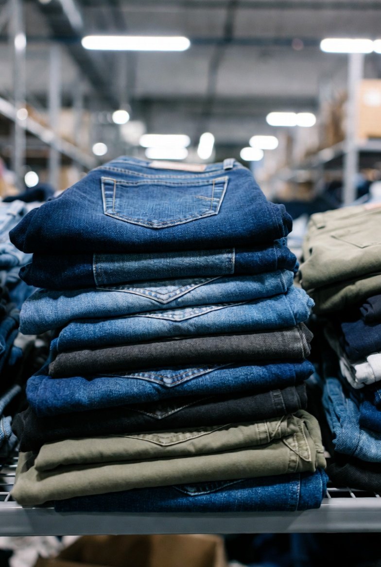 Stacked denim and trousers