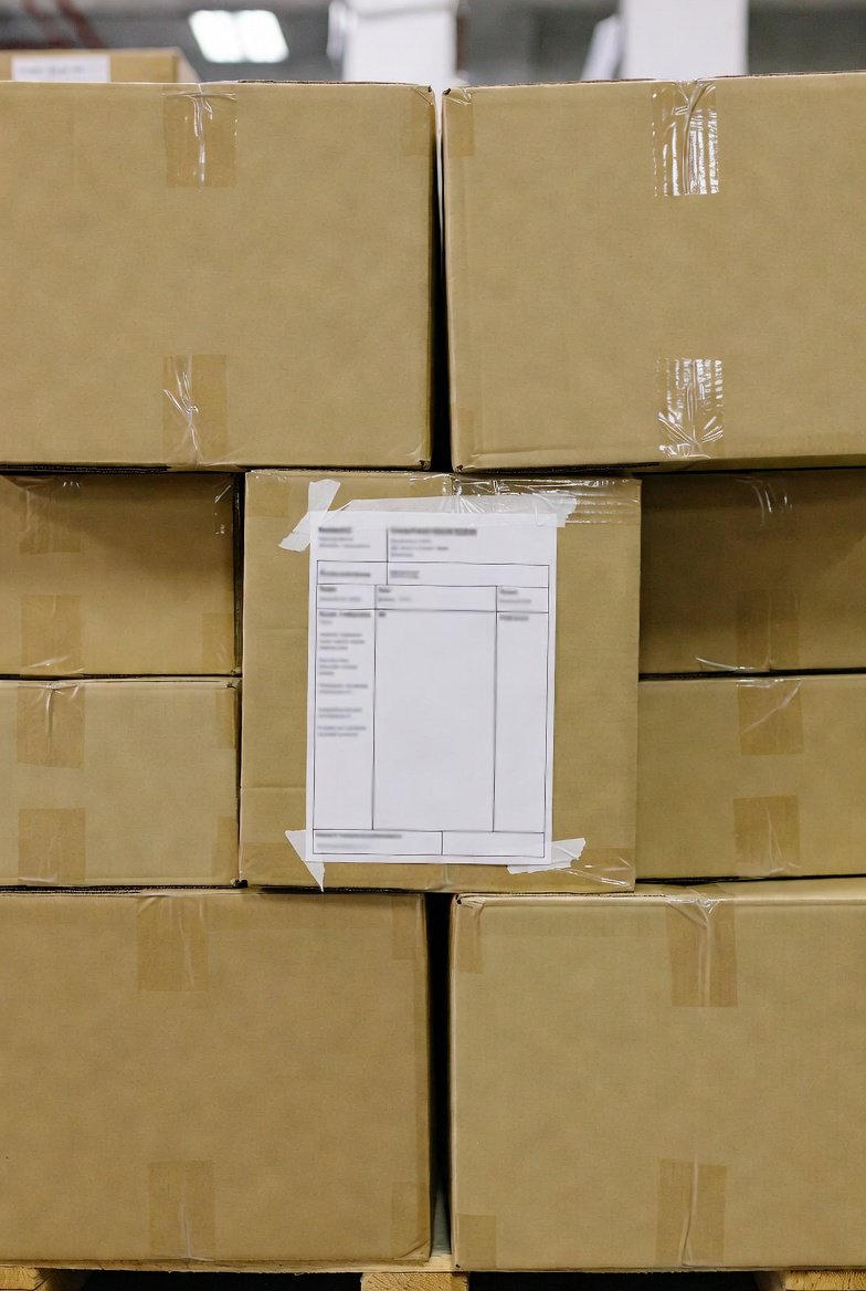 Cartons marked and taped with packing list attached